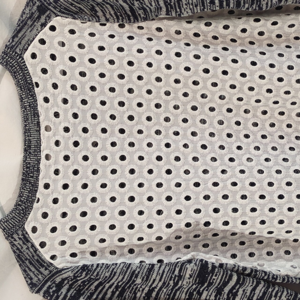 GAP | Cotton Knit Sweater With Eyelet Back Accent Navy White 3/4 Sleeve | S